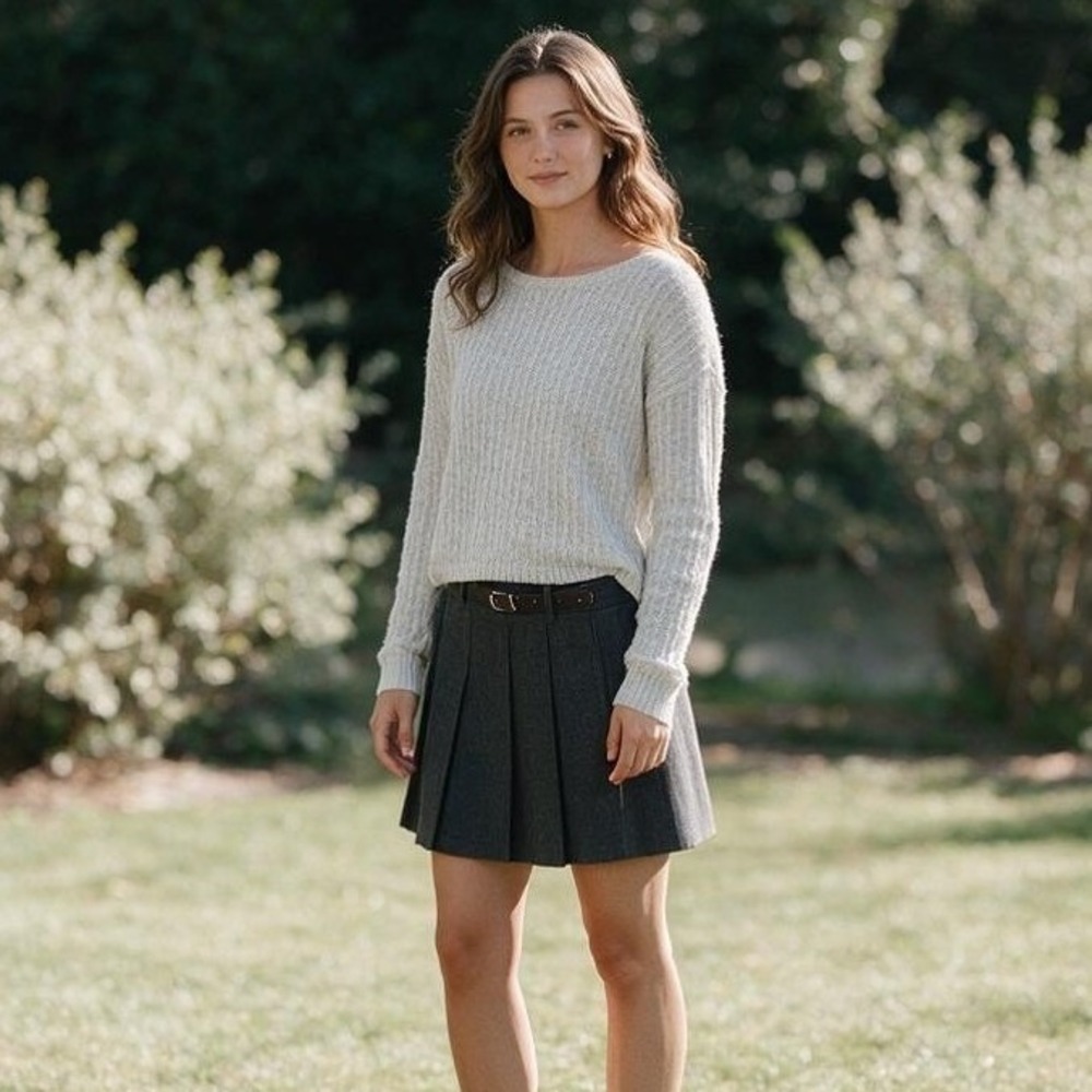 Hollister Gray Criss Cross Crop Sweater XS Ribbed Knit Coquette Cottagecore